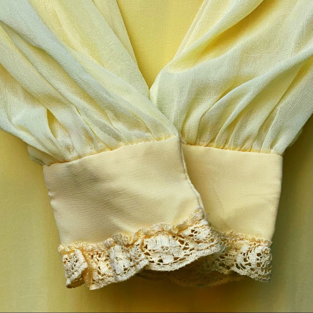 70's Pastel Yellow Embroidered Floral Chiffon Maxi - Picture 7 of 12